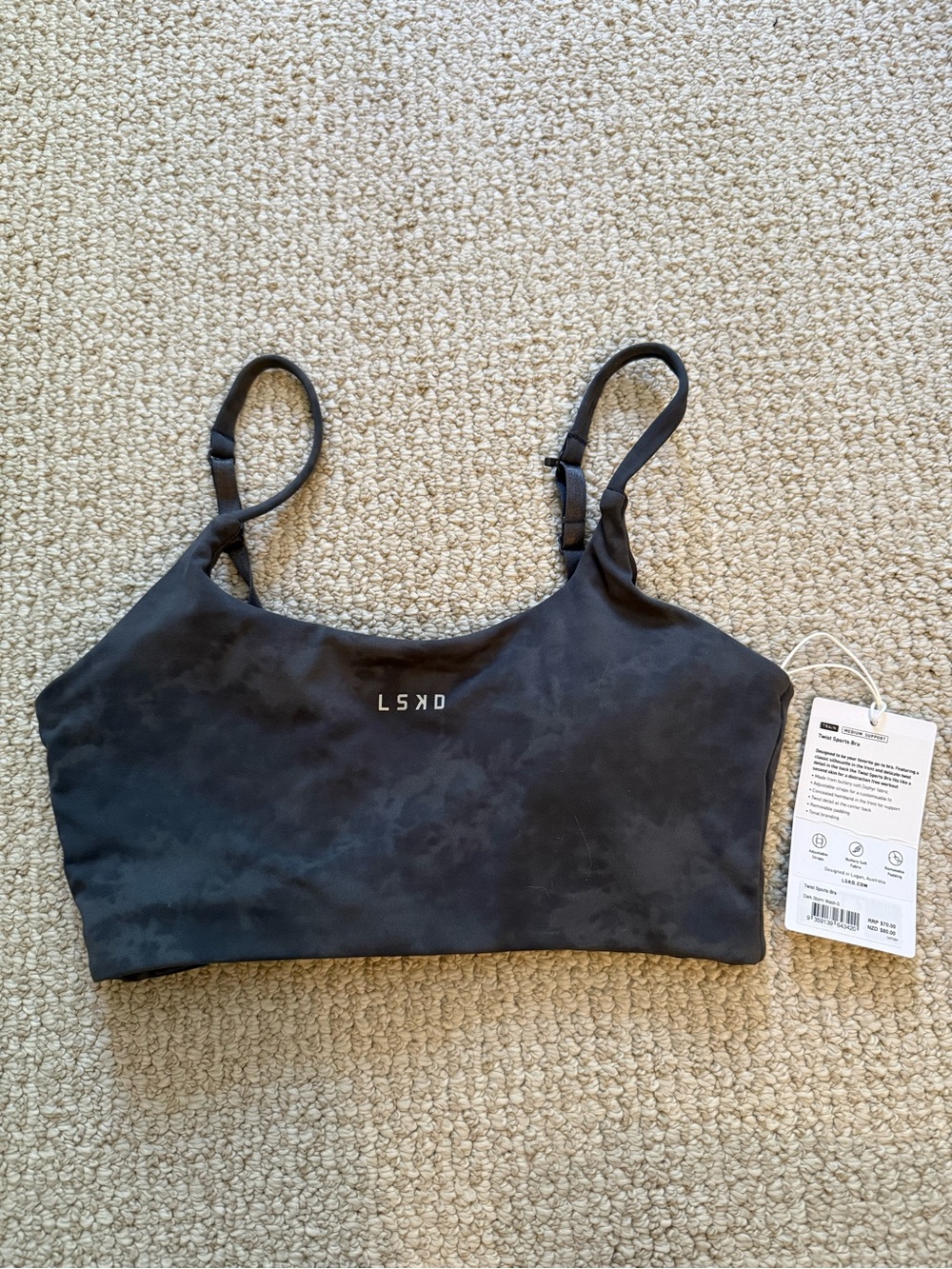 (NWT) LSKD Twist Sports Bra in Grey Dark Storm Wash. Size Small